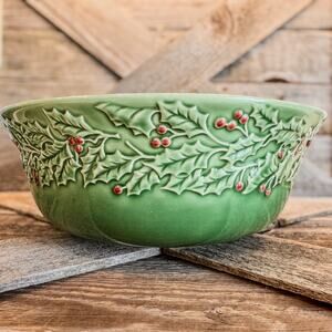 Vintage Holly Berry Christmas Serving Bowl by Garden Ridge, 10”W x 3.75”H